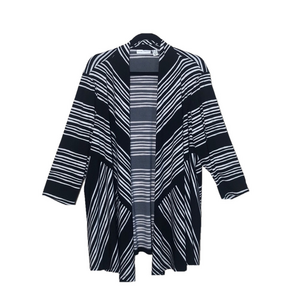 SUSAN GRAVER Women's 1X Black‎ White Open Front Liquid Knit Half Sleeve Cardigan